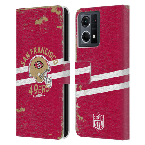 NFL San Francisco 49ers Logo Art Helmet Distressed Leather Book Wallet Case Cover For OPPO Reno8 4G
