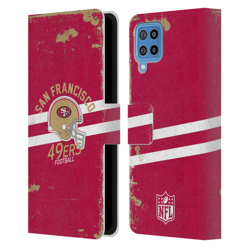 NFL San Francisco 49ers Logo Art Helmet Distressed Leather Book Wallet Case Cover For Samsung Galaxy F22 (2021)