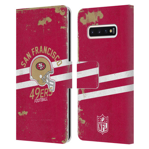 NFL San Francisco 49ers Logo Art Helmet Distressed Leather Book Wallet Case Cover For Samsung Galaxy S10