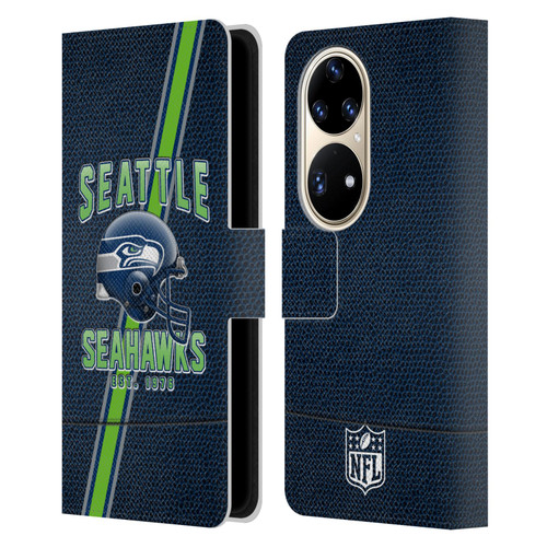 NFL Seattle Seahawks Logo Art Football Stripes Leather Book Wallet Case Cover For Huawei P50 Pro