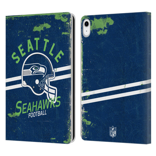 NFL Seattle Seahawks Logo Art Helmet Distressed Leather Book Wallet Case Cover For Apple iPad 10.9 2022/2025