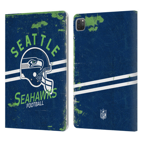 NFL Seattle Seahawks Logo Art Helmet Distressed Leather Book Wallet Case Cover For Apple iPad Pro 11 2020 / 2021 / 2022