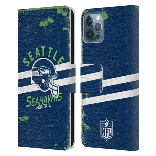NFL Seattle Seahawks Logo Art Helmet Distressed Leather Book Wallet Case Cover For Apple iPhone 12 / iPhone 12 Pro
