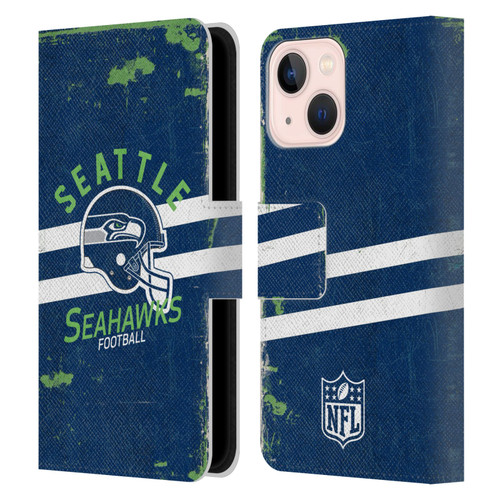 NFL Seattle Seahawks Logo Art Helmet Distressed Leather Book Wallet Case Cover For Apple iPhone 13 Mini