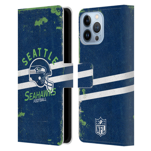 NFL Seattle Seahawks Logo Art Helmet Distressed Leather Book Wallet Case Cover For Apple iPhone 13 Pro Max
