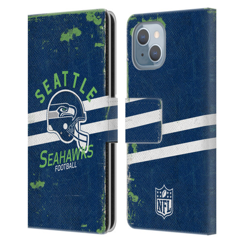 NFL Seattle Seahawks Logo Art Helmet Distressed Leather Book Wallet Case Cover For Apple iPhone 14