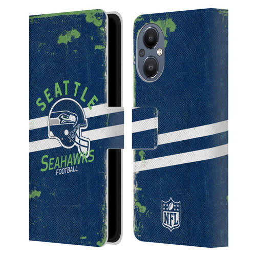 NFL Seattle Seahawks Logo Art Helmet Distressed Leather Book Wallet Case Cover For OnePlus Nord N20 5G