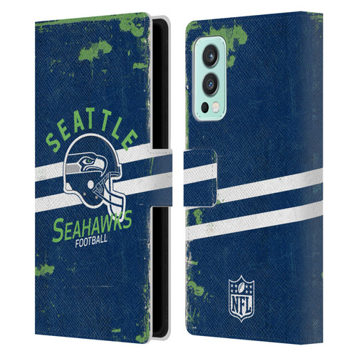 NFL Seattle Seahawks Logo Art Helmet Distressed Leather Book Wallet Case Cover For OnePlus Nord 2 5G