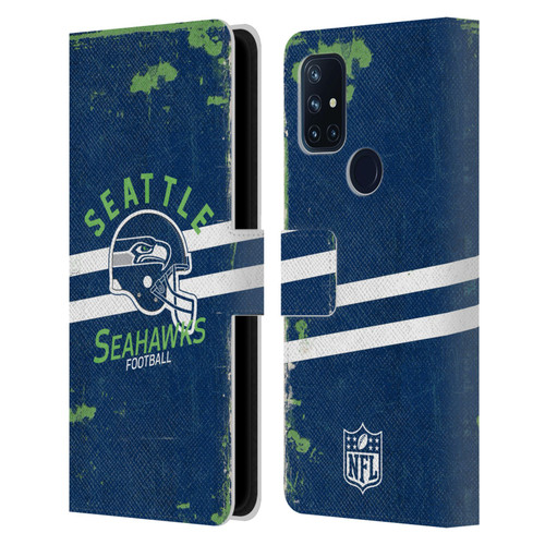 NFL Seattle Seahawks Logo Art Helmet Distressed Leather Book Wallet Case Cover For OnePlus Nord N10 5G