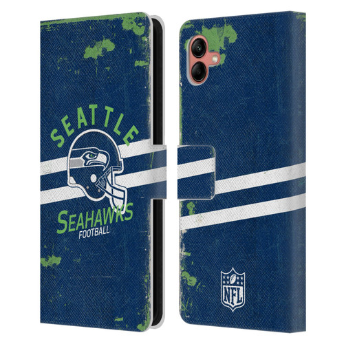NFL Seattle Seahawks Logo Art Helmet Distressed Leather Book Wallet Case Cover For Samsung Galaxy A04 (2022)