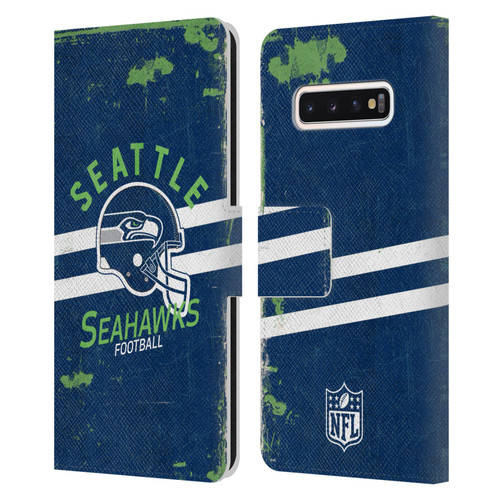 NFL Seattle Seahawks Logo Art Helmet Distressed Leather Book Wallet Case Cover For Samsung Galaxy S10