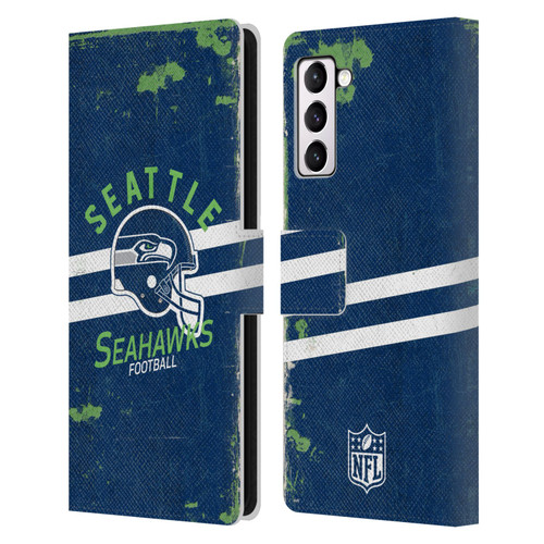 NFL Seattle Seahawks Logo Art Helmet Distressed Leather Book Wallet Case Cover For Samsung Galaxy S21+ 5G