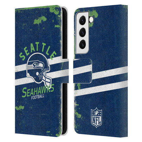 NFL Seattle Seahawks Logo Art Helmet Distressed Leather Book Wallet Case Cover For Samsung Galaxy S22 5G