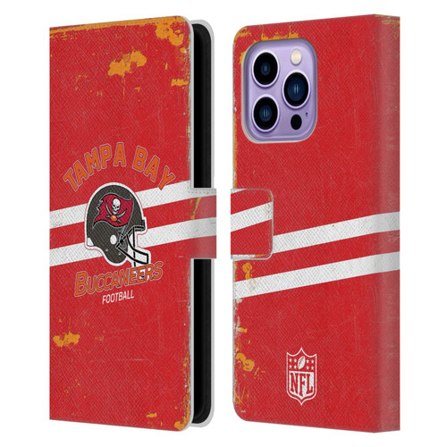 NFL Tampa Bay Buccaneers Logo Art Helmet Distressed Leather Book Wallet Case Cover For Apple iPhone 14 Pro Max