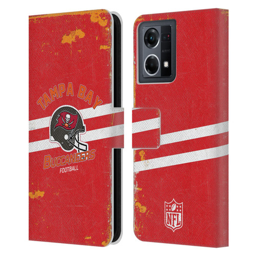 NFL Tampa Bay Buccaneers Logo Art Helmet Distressed Leather Book Wallet Case Cover For OPPO Reno8 4G