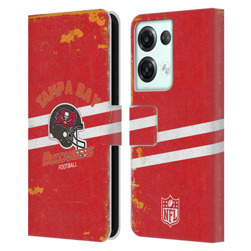 NFL Tampa Bay Buccaneers Logo Art Helmet Distressed Leather Book Wallet Case Cover For OPPO Reno8 Pro