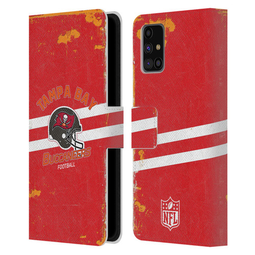 NFL Tampa Bay Buccaneers Logo Art Helmet Distressed Leather Book Wallet Case Cover For Samsung Galaxy M31s (2020)