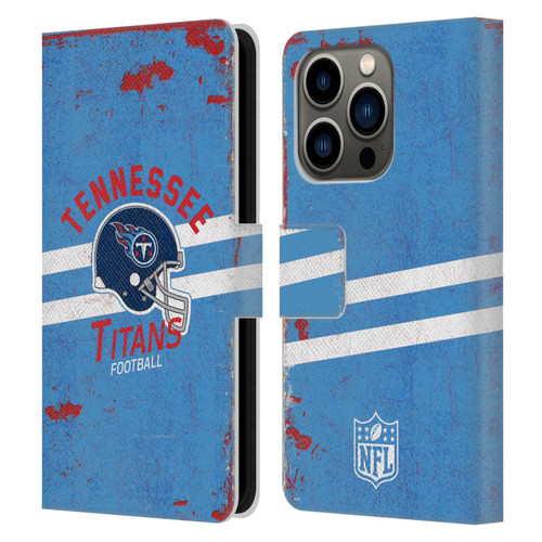 NFL Tennessee Titans Logo Art Helmet Distressed Leather Book Wallet Case Cover For Apple iPhone 14 Pro