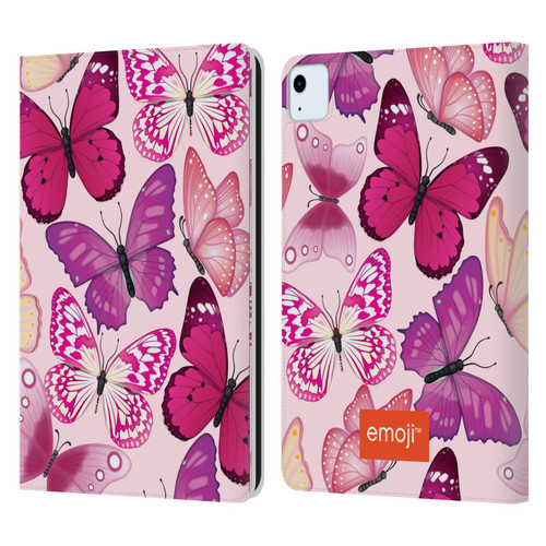 emoji® Butterflies Pink And Purple Leather Book Wallet Case Cover For Apple iPad Air 11 2020/2022/2024