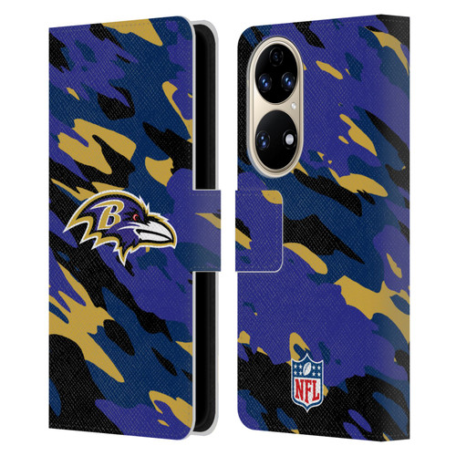 NFL Baltimore Ravens Logo Camou Leather Book Wallet Case Cover For Huawei P50