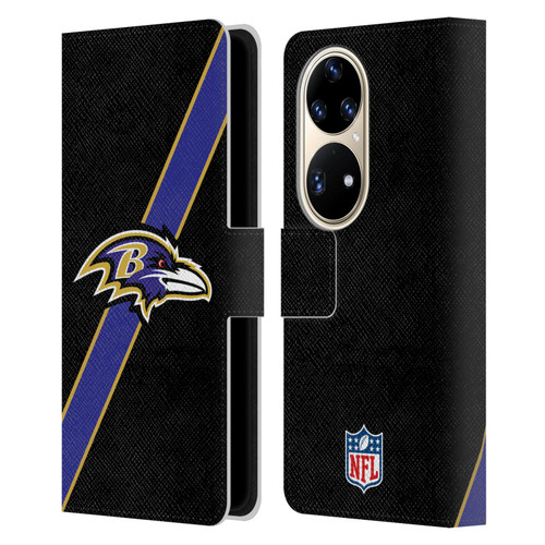 NFL Baltimore Ravens Logo Stripes Leather Book Wallet Case Cover For Huawei P50 Pro