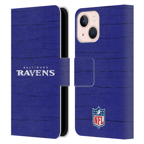 NFL Baltimore Ravens Logo Distressed Look Leather Book Wallet Case Cover For Apple iPhone 13 Mini