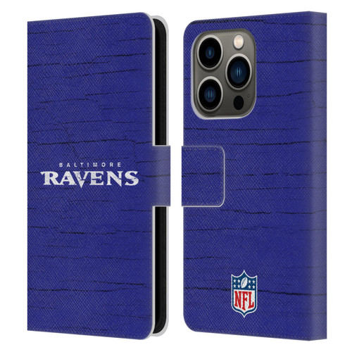 NFL Baltimore Ravens Logo Distressed Look Leather Book Wallet Case Cover For Apple iPhone 14 Pro