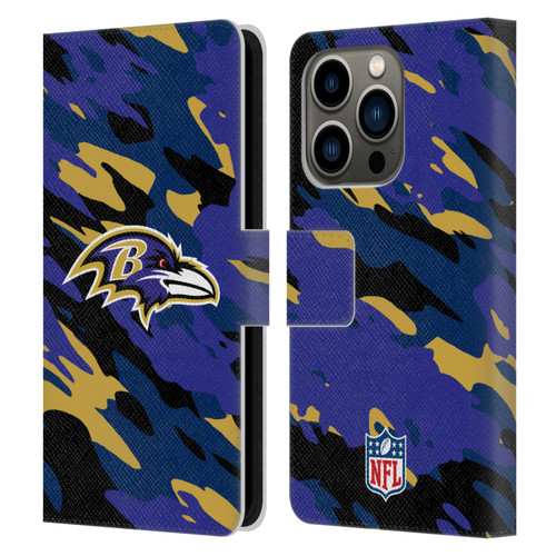 NFL Baltimore Ravens Logo Camou Leather Book Wallet Case Cover For Apple iPhone 14 Pro