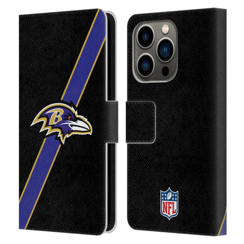NFL Baltimore Ravens Logo Stripes Leather Book Wallet Case Cover For Apple iPhone 14 Pro
