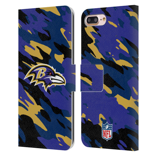 NFL Baltimore Ravens Logo Camou Leather Book Wallet Case Cover For Apple iPhone 7 Plus / iPhone 8 Plus
