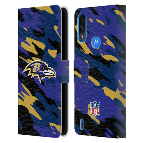 NFL Baltimore Ravens Logo Camou Leather Book Wallet Case Cover For Motorola Moto E7 Power / Moto E7i Power