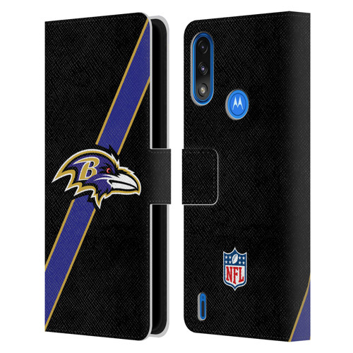 NFL Baltimore Ravens Logo Stripes Leather Book Wallet Case Cover For Motorola Moto E7 Power / Moto E7i Power