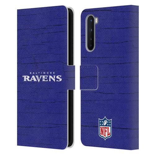 NFL Baltimore Ravens Logo Distressed Look Leather Book Wallet Case Cover For OnePlus Nord 5G