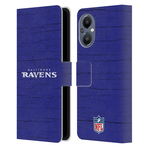 NFL Baltimore Ravens Logo Distressed Look Leather Book Wallet Case Cover For OnePlus Nord N20 5G