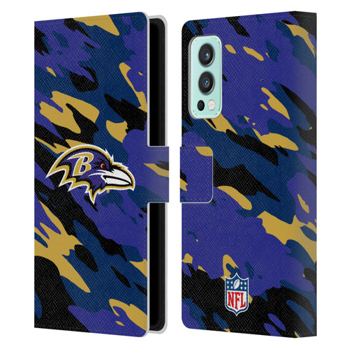 NFL Baltimore Ravens Logo Camou Leather Book Wallet Case Cover For OnePlus Nord 2 5G