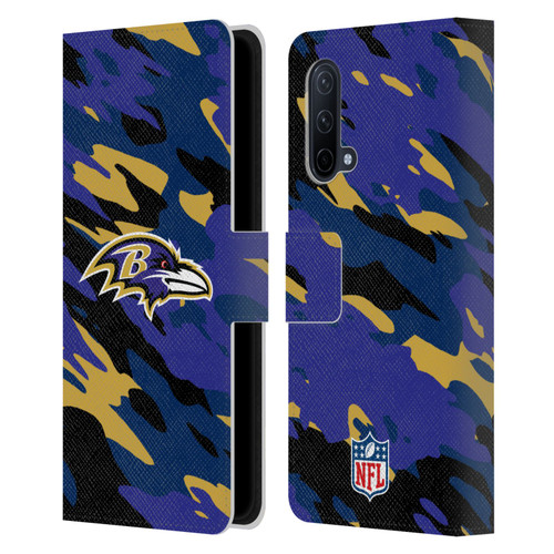 NFL Baltimore Ravens Logo Camou Leather Book Wallet Case Cover For OnePlus Nord CE 5G