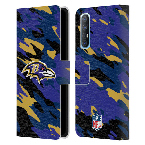 NFL Baltimore Ravens Logo Camou Leather Book Wallet Case Cover For OPPO Find X2 Neo 5G