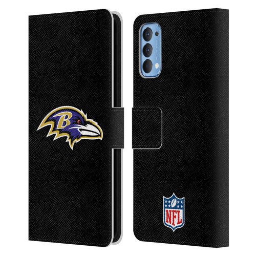 NFL Baltimore Ravens Logo Plain Leather Book Wallet Case Cover For OPPO Reno 4 5G