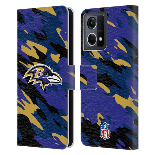 NFL Baltimore Ravens Logo Camou Leather Book Wallet Case Cover For OPPO Reno8 4G