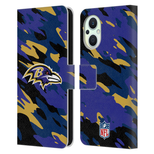 NFL Baltimore Ravens Logo Camou Leather Book Wallet Case Cover For OPPO Reno8 Lite