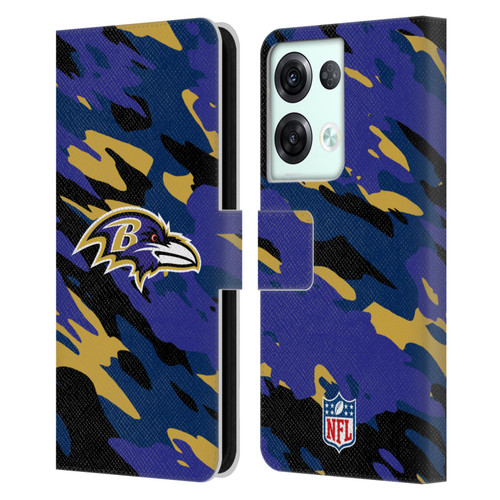 NFL Baltimore Ravens Logo Camou Leather Book Wallet Case Cover For OPPO Reno8 Pro