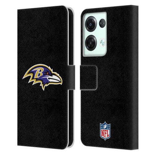 NFL Baltimore Ravens Logo Plain Leather Book Wallet Case Cover For OPPO Reno8 Pro