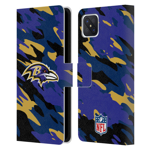 NFL Baltimore Ravens Logo Camou Leather Book Wallet Case Cover For OPPO Reno4 Z 5G