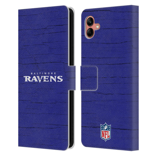 NFL Baltimore Ravens Logo Distressed Look Leather Book Wallet Case Cover For Samsung Galaxy A04 (2022)