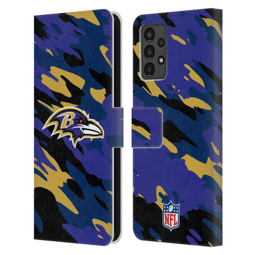 NFL Baltimore Ravens Logo Camou Leather Book Wallet Case Cover For Samsung Galaxy A13 (2022)