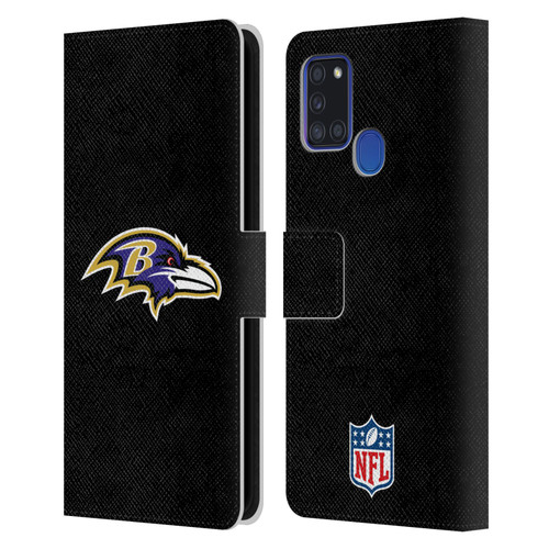 NFL Baltimore Ravens Logo Plain Leather Book Wallet Case Cover For Samsung Galaxy A21s (2020)