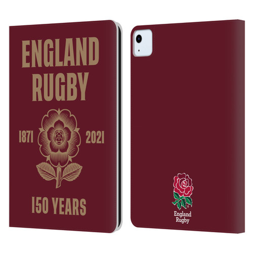 England Rugby Union 150th Anniversary Red Leather Book Wallet Case Cover For Apple iPad Air 11 2020/2022/2024