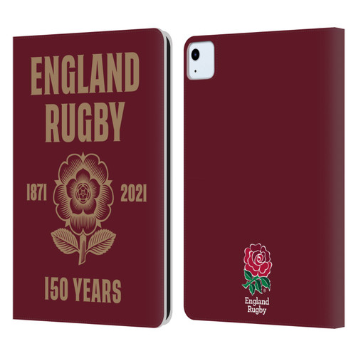 England Rugby Union 150th Anniversary Red Leather Book Wallet Case Cover For Apple iPad Air 2020 / 2022