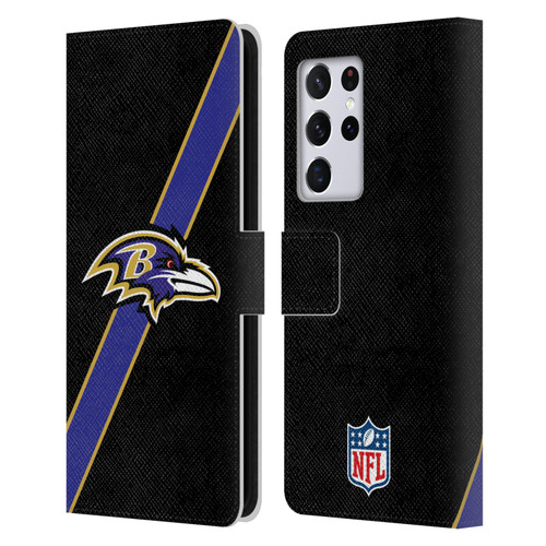 NFL Baltimore Ravens Logo Stripes Leather Book Wallet Case Cover For Samsung Galaxy S21 Ultra 5G