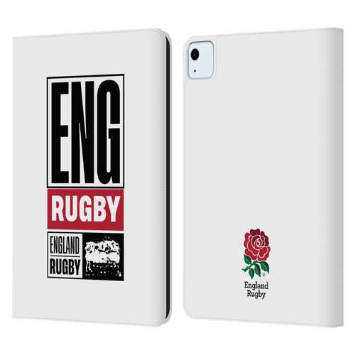 England Rugby Union RED ROSE Eng Rugby Logo Leather Book Wallet Case Cover For Apple iPad Air 2020 / 2022